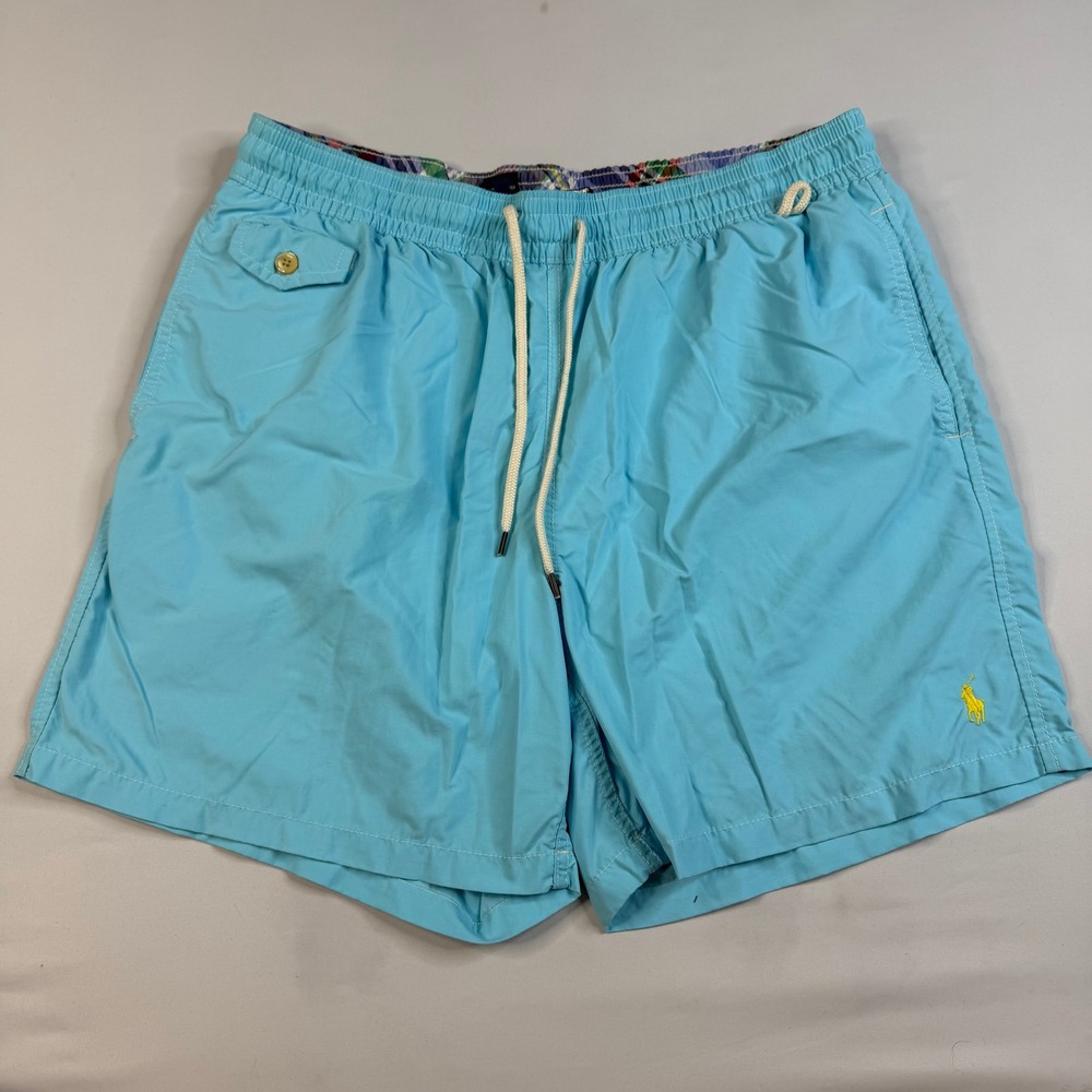 Polo Ralph Lauren Swim Trunks Men XL Light Blue Embroidered Pony Mesh Lined‎